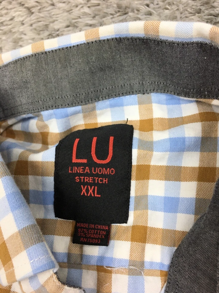 Camisa con botones Linea Uomo para hombre talla 2XL azul marrón a cuadros manga larga XXL Foto 4 de 4