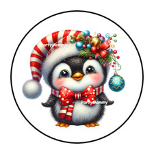 CHRISTMAS PENGUIN ENVELOPE SEALS LABELS STICKERS 1.5" ROUND FAVORS 30 CUTE