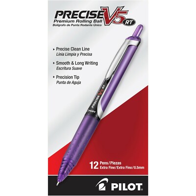 26066 Pilot Precise V5 RT Rollingball Pen, Ex Fine 0.5mm, Purple, Pack of 36