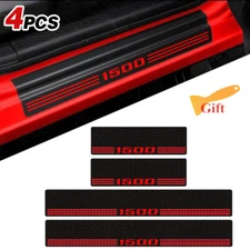 JJMY 4x For RAM 1500 Pickup Accessory Red Carbon Fiber Door Sill Cover Protector