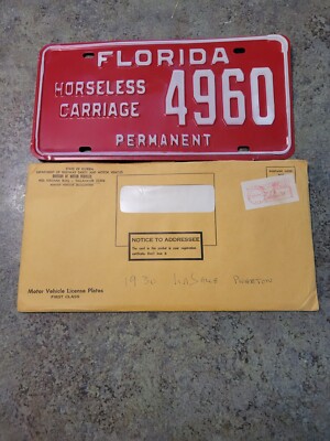 Vintage Rubin Askew FLORIDA Horseless Carriage Permanent 4960 License Plate
