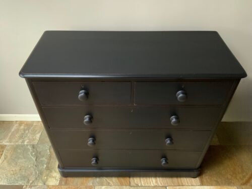 Restored Large Antique Victorian Mahogany Painted Black Chest Of Drawers Storage - Picture 5 of 10