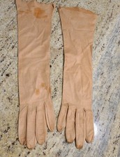 Vintage Size S Brown Thin Soft Leather 14.5" Long Formal Opera Gloves Distressed