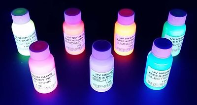 UV BLACK LIGHT BODY PAINT NEON FLUORESCENT GLOW AIRBRUSH GLO NEON PAINT 2OZ SET