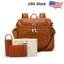 Baby Diaper Bag Solid PU Leather Mummy Maternity Bag Large Capacity Backpack New