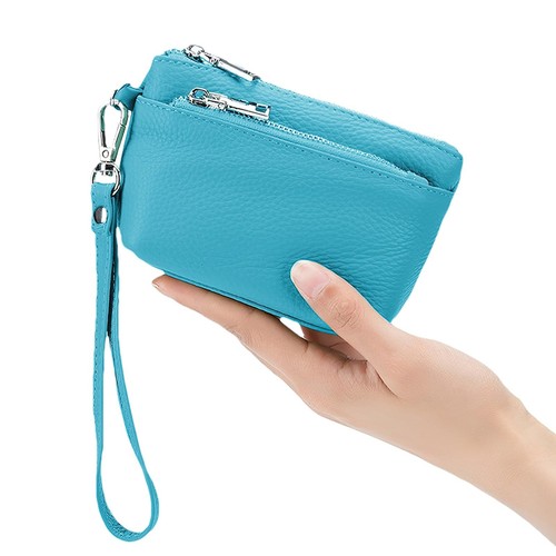 Soft Real Leather Coin Purse for Women Wristlet Mini Pouch Wallet w/ Strap Gifts - Picture 22 of 42