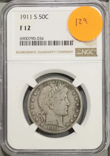 1911 S Barber Half Dollar 50c NGC F 12 Fine #0-034