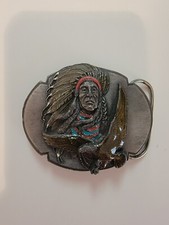 VTG 1989 Chief Joseph Indian Eagle Belt Buckle Siskiyou Buckle Co Made in USA