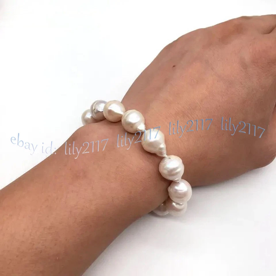 Brazalete de perlas Keshi barrocas blancas naturales genuinas de 15-20 mm raro 8"" Foto 4 de 4