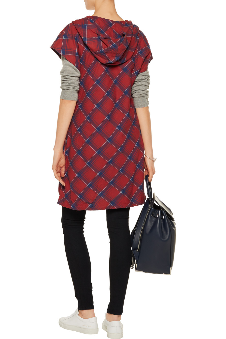 adidas Y-3 by Yohji Yamamoto Hooded Mini Dress Tunic Plaid Cotton Flannel Size S image 2