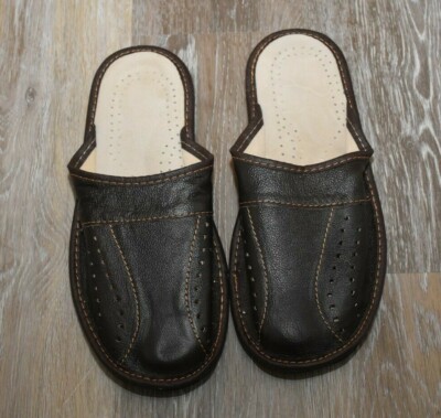 Leather House sheepskin Slide Scuff Slippers Men's Brown Comfy