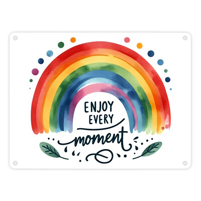 Regenbogen Metallschild in 15x20 cm mit Spruch Enjoy every moment