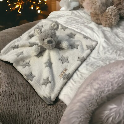 Blankets and Beyond White Baby Lovey Security Blanket Gray Puppy White Star