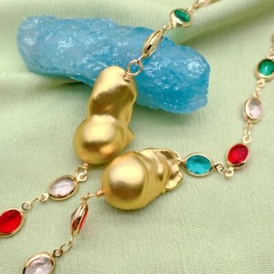 Authentic Gold Plated Baroque Pearl Multi Color Crystal Rosary Chain Station Necklace 26"