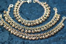 Belly Dance Charm Chime Bracelet Dancers Clapperless Bells Gold Brass Tone 9"