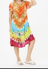 Womens Summer Sun Dress Umbrella Tie Dye Flower Beach Resort Wear Boho Hippie