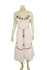 LoveShackFancy Dress S 6 Women's Casual Tassels Sleeveless Boho Midi NEW 27776