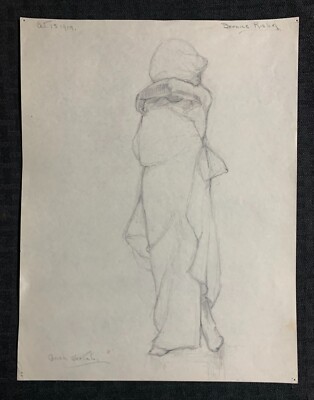 GIRL IN DRESS QUICK STUDY Pencil 8x10.5'' Original Art by Bernice Rishel