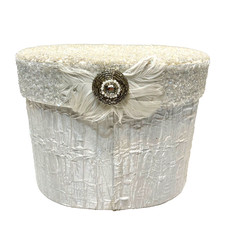Dillards 2009 Off White Beaded Satin Lined Ornate Hat Box 9.5 x 7.5 x 7 inches