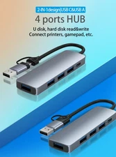 4 Port USB 3.0 Hub Splitter Adapter USB-C + USB-A High Speed For Laptop PC Mac