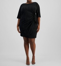 Signature By Robbie Bee Women's Black Glitter Side-Knot Dress Plus Size 1X