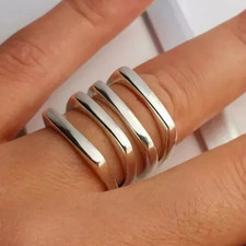 925 Sterling Silver, Solid Silver, Band Ring, Unisex, Set of 4 Square Ring