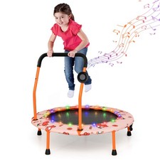 36'' Mini Toddler Trampoline w/ LED Bluetooth Speaker Detachable Handle Kids