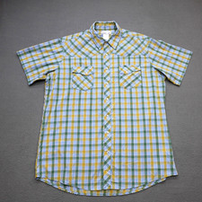 Wrangler Wrancher Pearl Snap Shirt Men's Size XL Short Sleeve Blue Check Western
