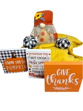 Whimsical Fall Gnome  Pumpkin Decor Set Cozy Autumn Signs Harvest Home Accents