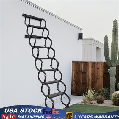 Attic Loft Pull Down Ladder 8 Step Wall Mounted Folding Loft Ladder Stairs Black