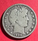 1906 US Barber SILVER Half Dollar "Philadelphia" Mint! Very Good! Old US Coin