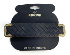 Vintage KARINA French Style Barrette Hair Clip Black Woven Look Leather