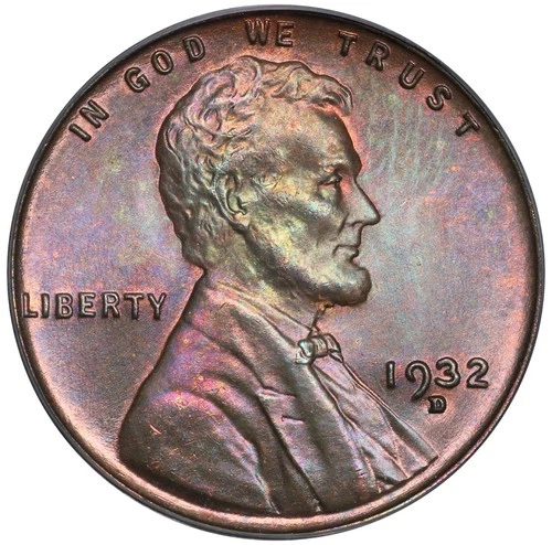 1932 D Toned Lincoln Cent PCGS MS 65 BN See Video Toning Coin 1C