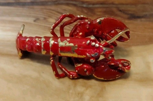 Vintage Lobster Goldtone and Red Pin Back Tie Lapel Hat Pin