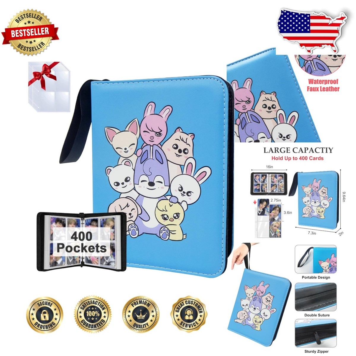 Cute Kpop Photocard Binder 400 Cards 50 Pages 4 Pocket PU