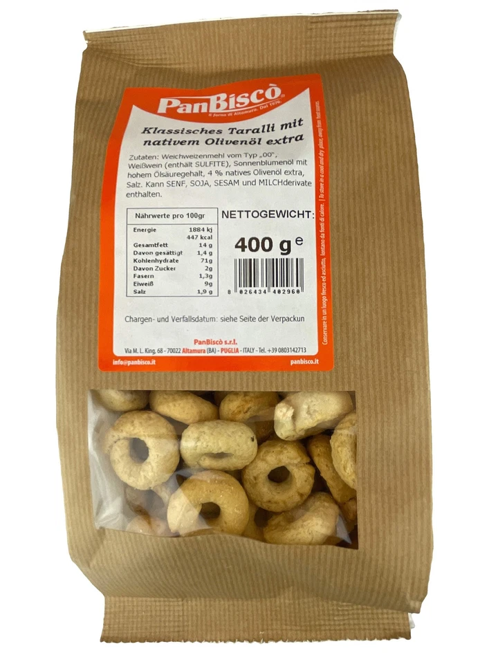 ITAL. FEINKOST DRAGONE Taralli classici -Pan Biscó - Gebäckkringel mit Olivenöl