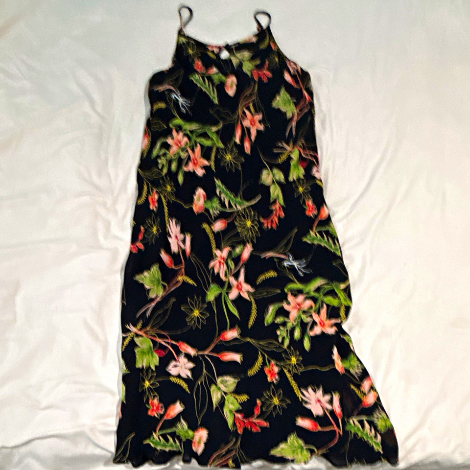 Women's Black Floral Satin Halter Strappy Midi Slip Dress Size S Regular