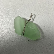 Handmade Genuine Sea Glass Pendant Light Green Wire Wrapped Beach Jewelry Charm
