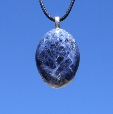 Sodalite Polished Stone Free Form Crystal Pendant Adjustable Cord Necklace
