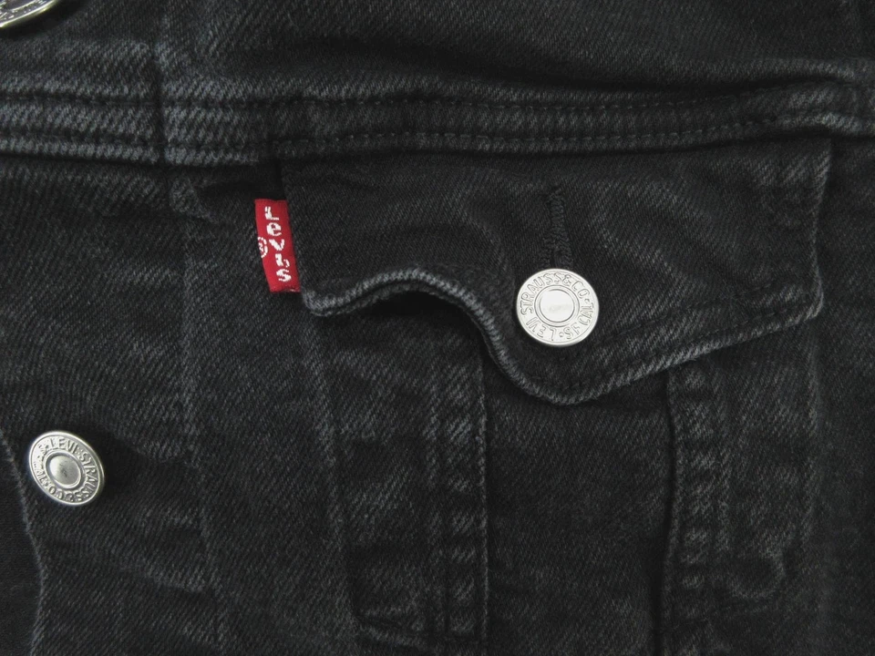 Levis Hooded Trucker Jacket Youth Large Black Denim Fleece PC9 75692-0003 - Image 2 of 4