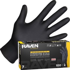 10 Pack 66519 Raven 6 mil Black Nitrile Disposable Gloves - X-Large 100 Glov...