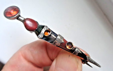 Scottish Silver Agate Brooch Kilt Pin Large Victorian Sgian Dubh Skean Dhu 1890s