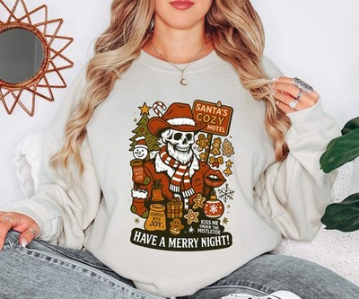 Have A Merry Night Santas Cozy Motel Damen Weihnachten Sweatshirt Gothic...