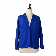 Chico s Size 3 Royal Blue Tailored One Button Blazer Soft Knit Stretch Women 16