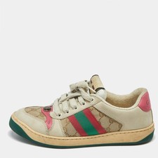 Gucci Multicolor Nubuck Leather and GG Canvas Screener Sneakers Size 375