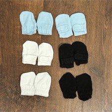 Lot of 6 Pairs Unisex Baby Solid Mittens, Blue White Black, One Size