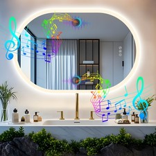 LUVODI Oval Bluetooth Lighted Bathroom Mirror Wall-Mounted Dimmable Defog Mirror
