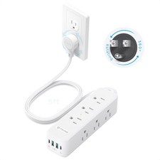 TROND 360  Rotating Flat Plug Power Strip with 5FT Plug, White