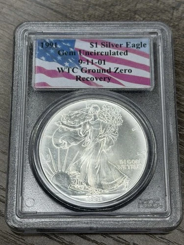 1991 Silver Eagle Uncirculated 9/11 WTC GROUND ZERO RECOVERY COIN 9-11-01