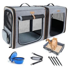 2-in-1 Cat Travel Carrier with Litter Box, 17.7"x2 L x 13"W x 16.5"H PVC Grey
